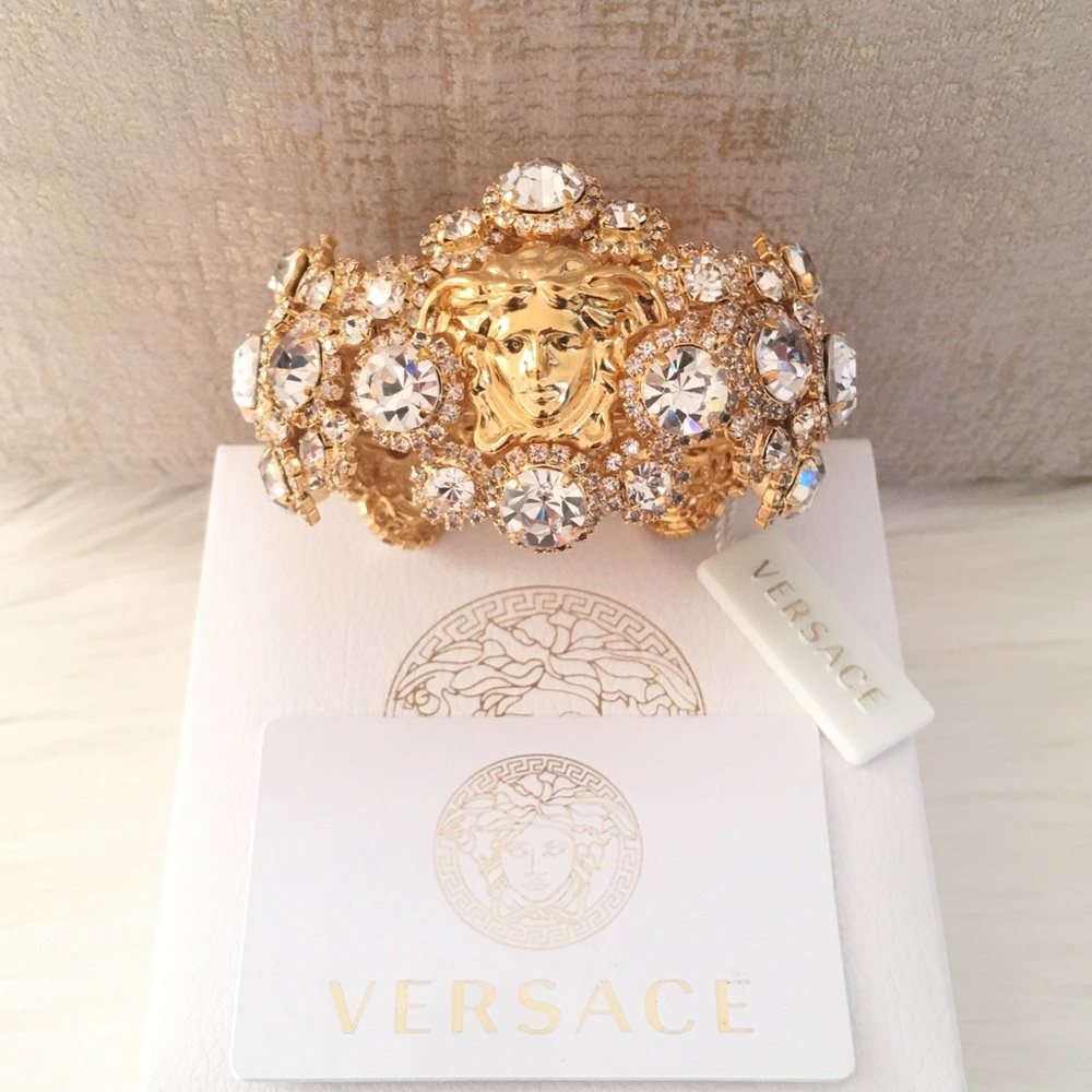 Versace Blooming Medusa Gold Crystal Cuff Bracelet - Picture 8 of 8